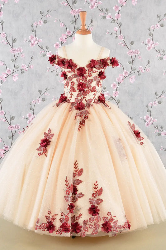 3-D Flower Embroidery Bead Mesh Kids Dress by Tux-USA
