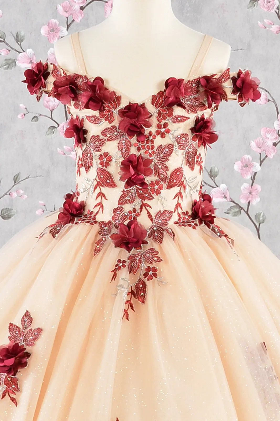 3-D Flower Embroidery Bead Mesh Kids Dress by Tux-USA