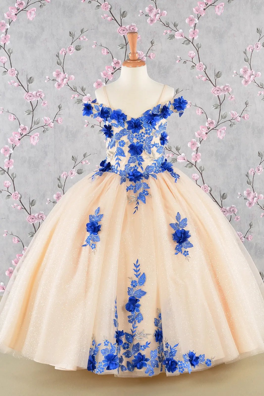3-D Flower Embroidery Bead Mesh Kids Dress by Tux-USA