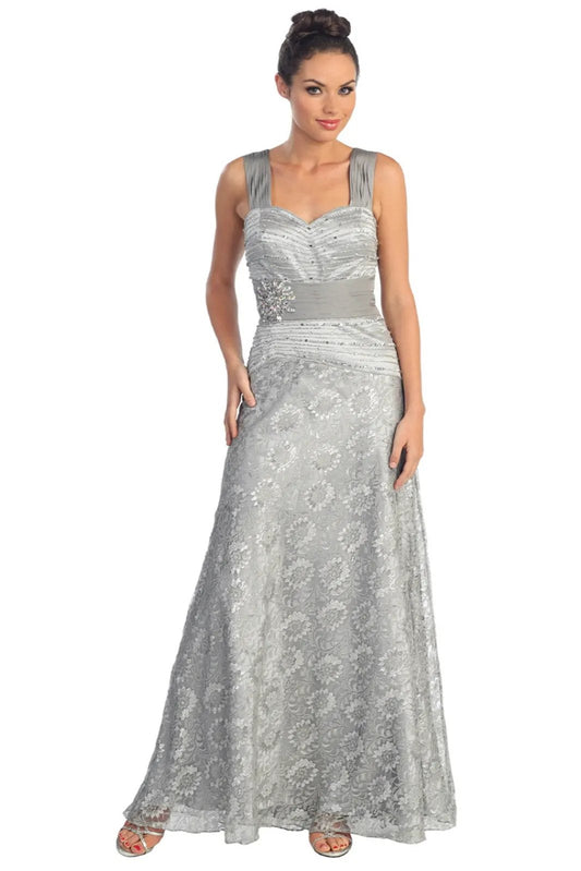 Daisy Pattern Lace Long Dress with Jewel Embellished Bodice by Tux-USA