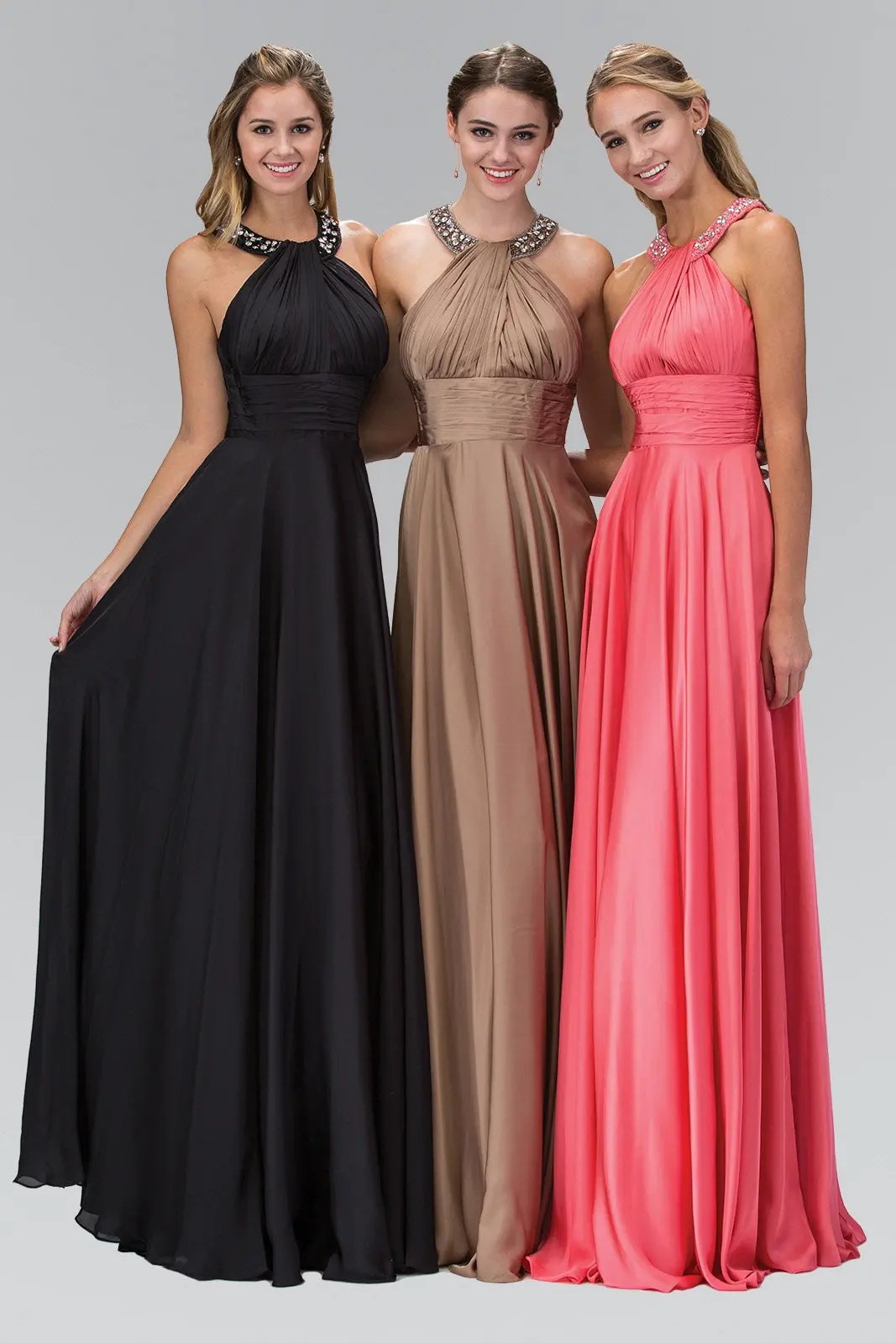 harmeuse Long Dress with Beaded Halter Neckline by Tux-USA