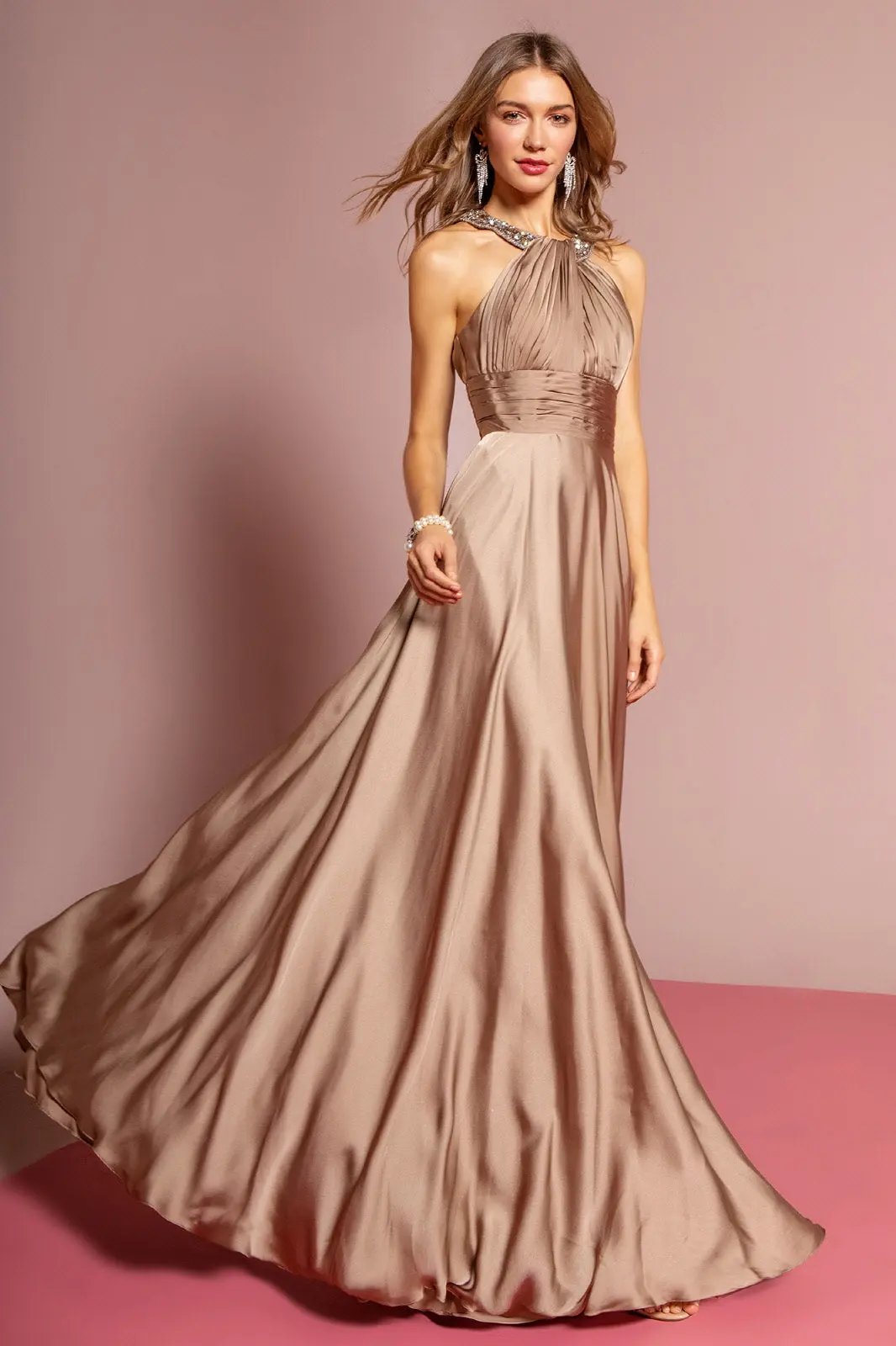 harmeuse Long Dress with Beaded Halter Neckline by Tux-USA