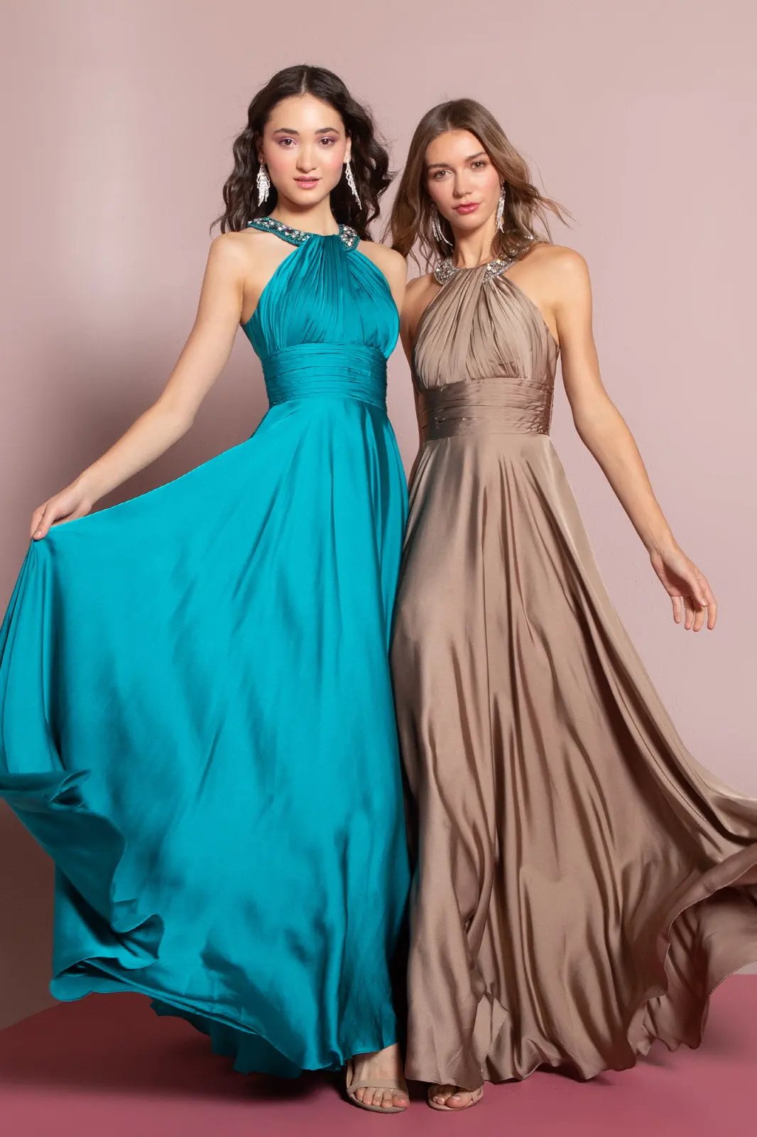 harmeuse Long Dress with Beaded Halter Neckline by Tux-USA