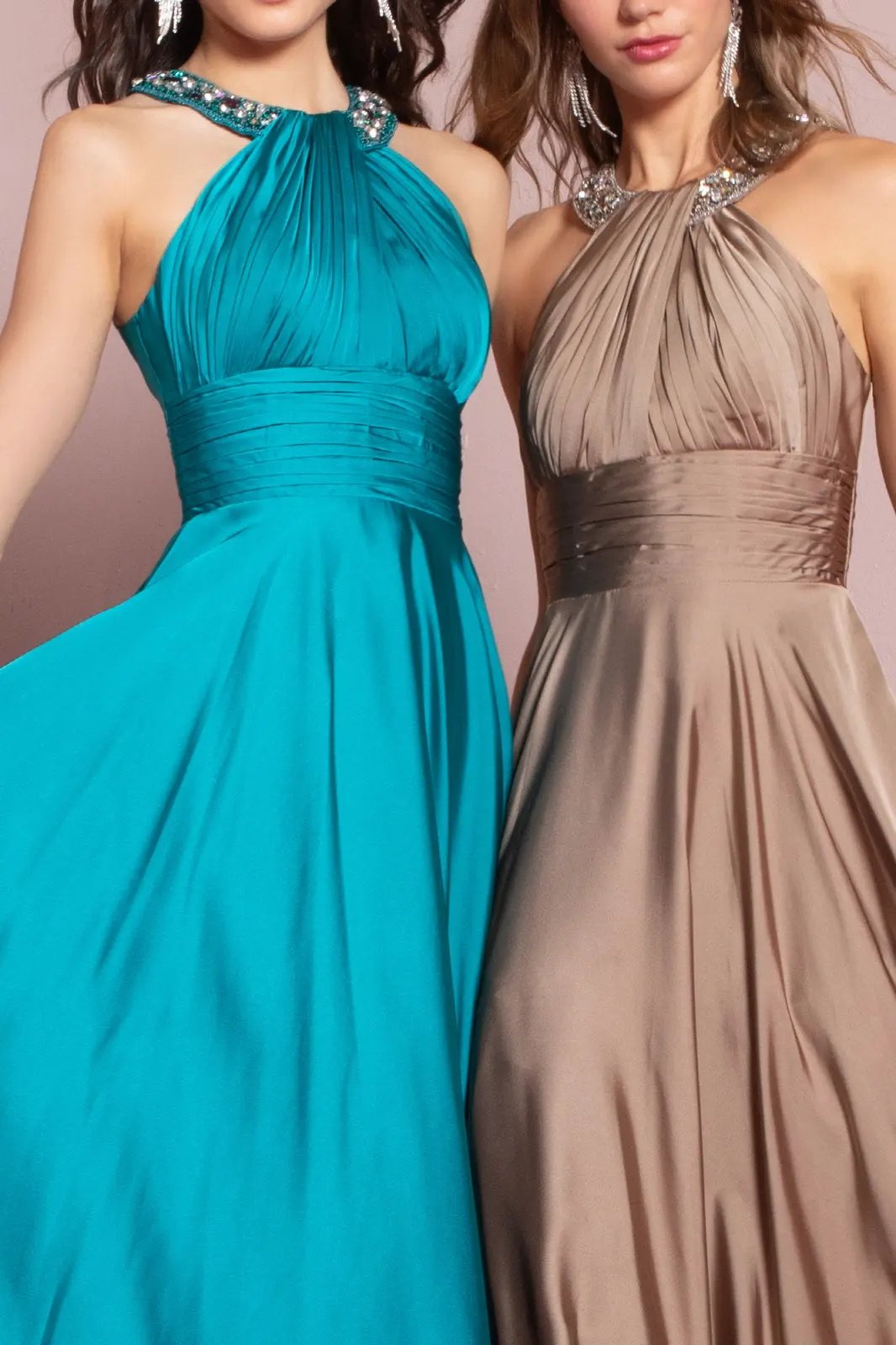 harmeuse Long Dress with Beaded Halter Neckline by Tux-USA