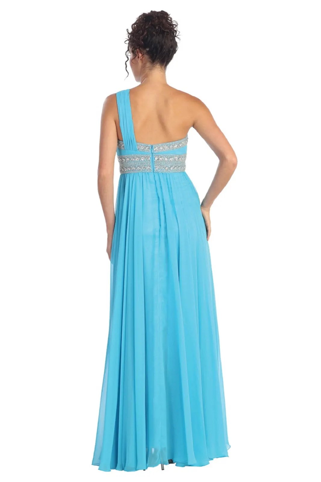 One Shoulder Floor Length Empire Dress with Jewel Detailing by Tux-USA