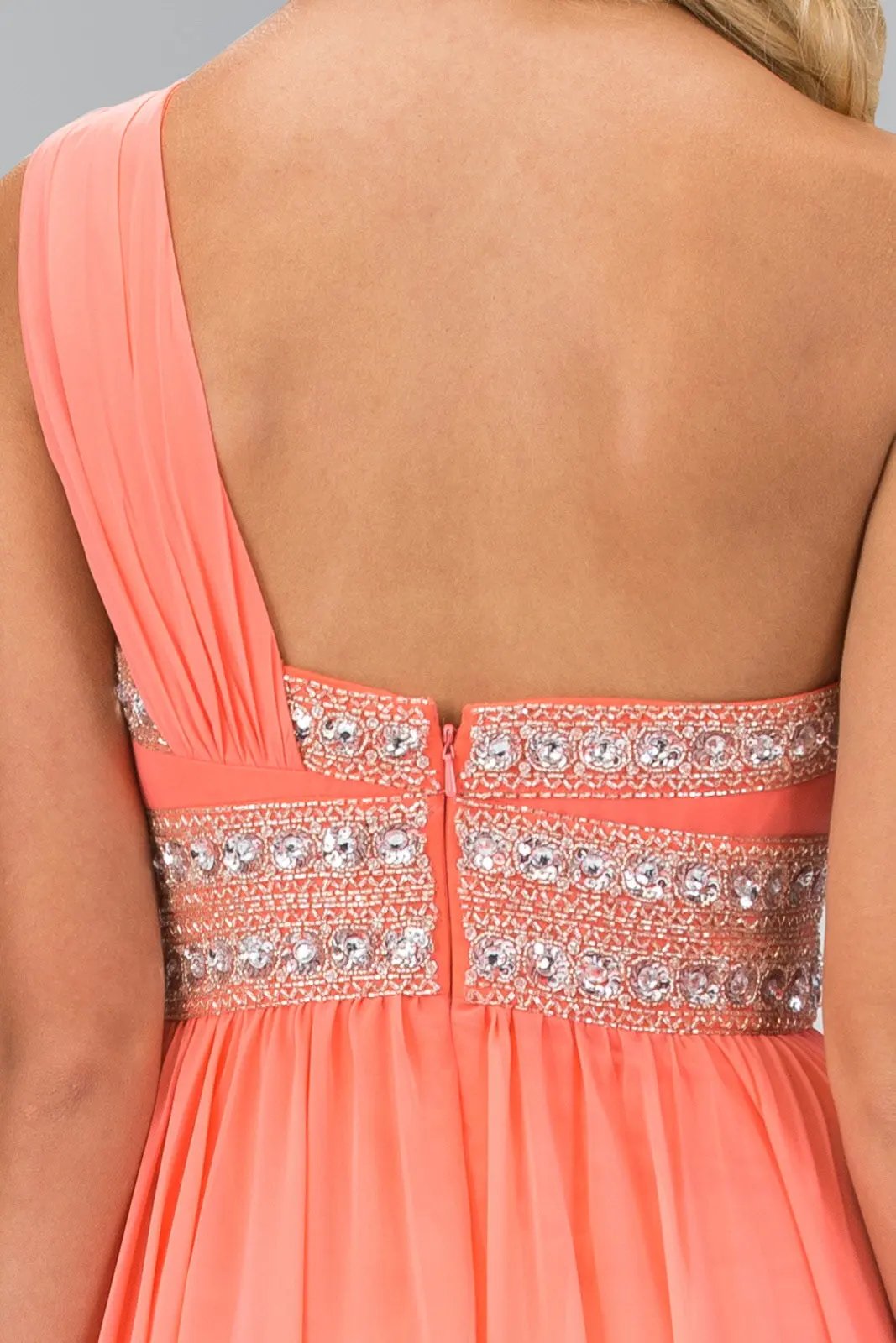 One Shoulder Floor Length Empire Dress with Jewel Detailing by Tux-USA