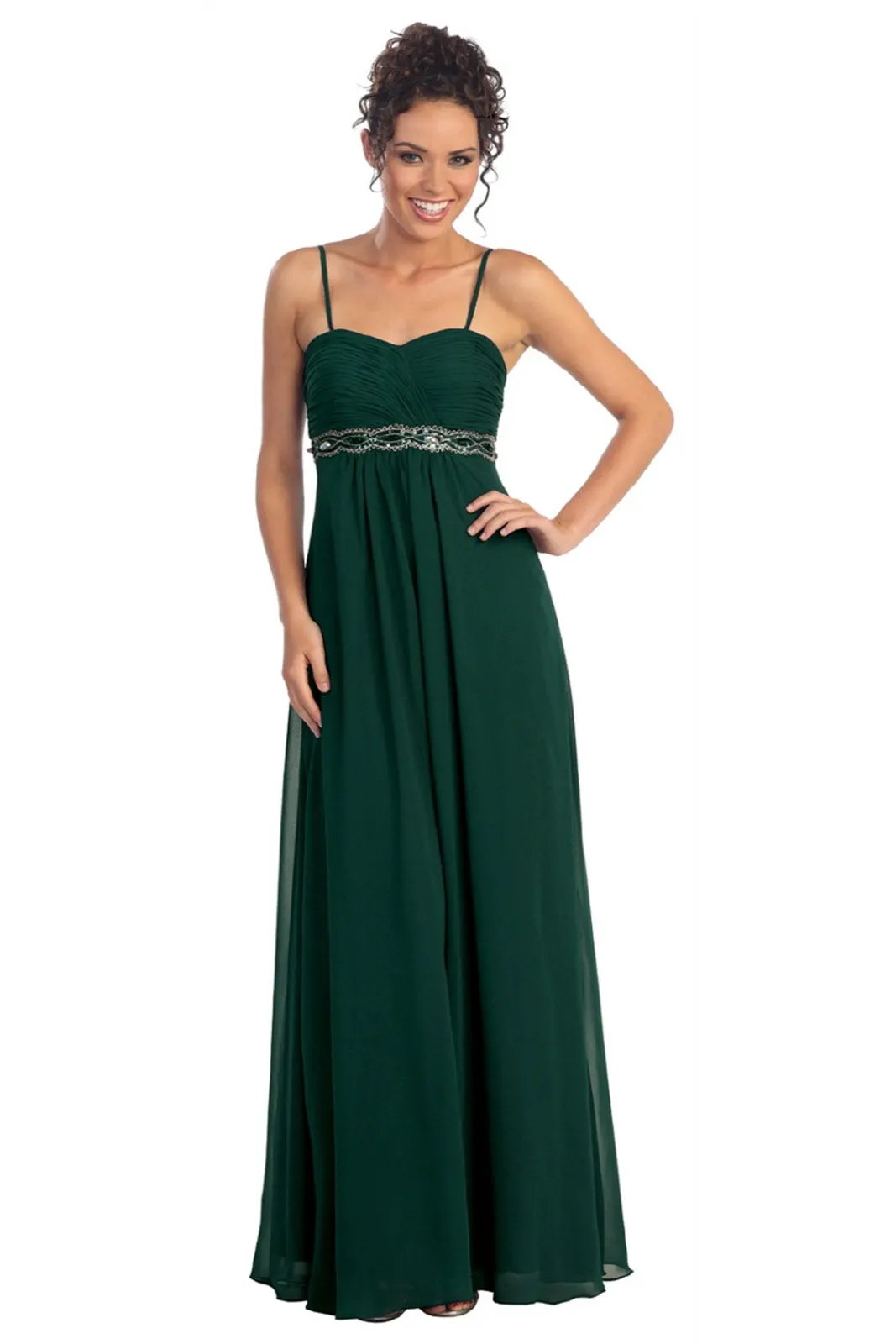 Spaghetti Straps Floor Length Dress Accented with Jewel by Tux-USA