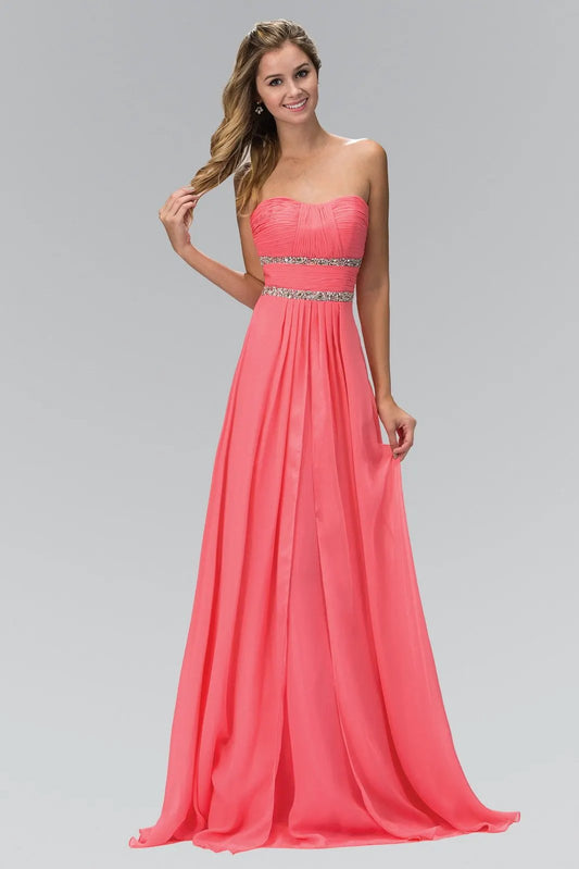 Strapless Floor Length Chiffon Dress with Sequin Detailing by Tux-USA
