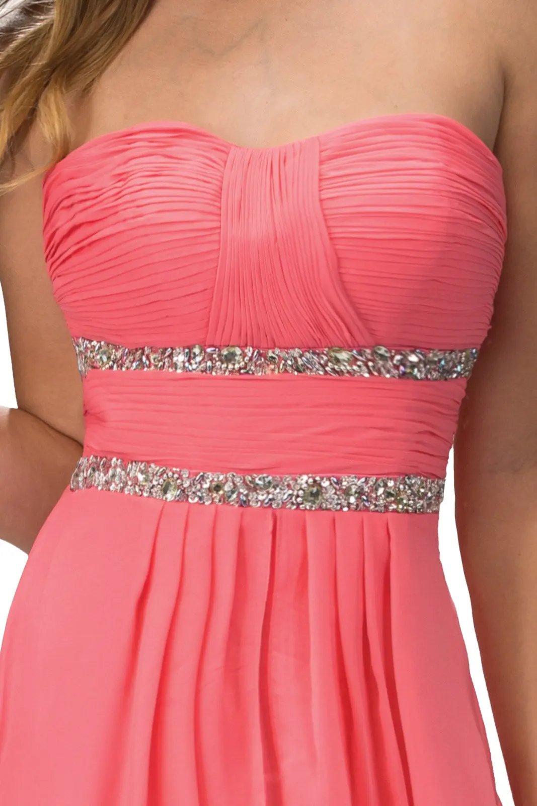 Strapless Floor Length Chiffon Dress with Sequin Detailing by Tux-USA