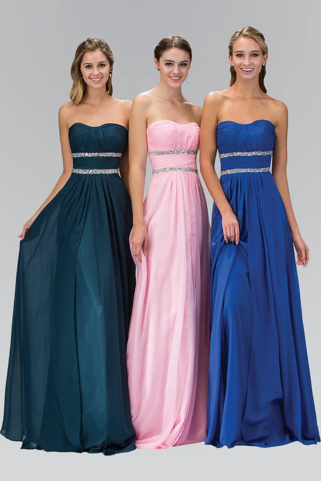 Strapless Floor Length Chiffon Dress with Sequin Detailing by Tux-USA
