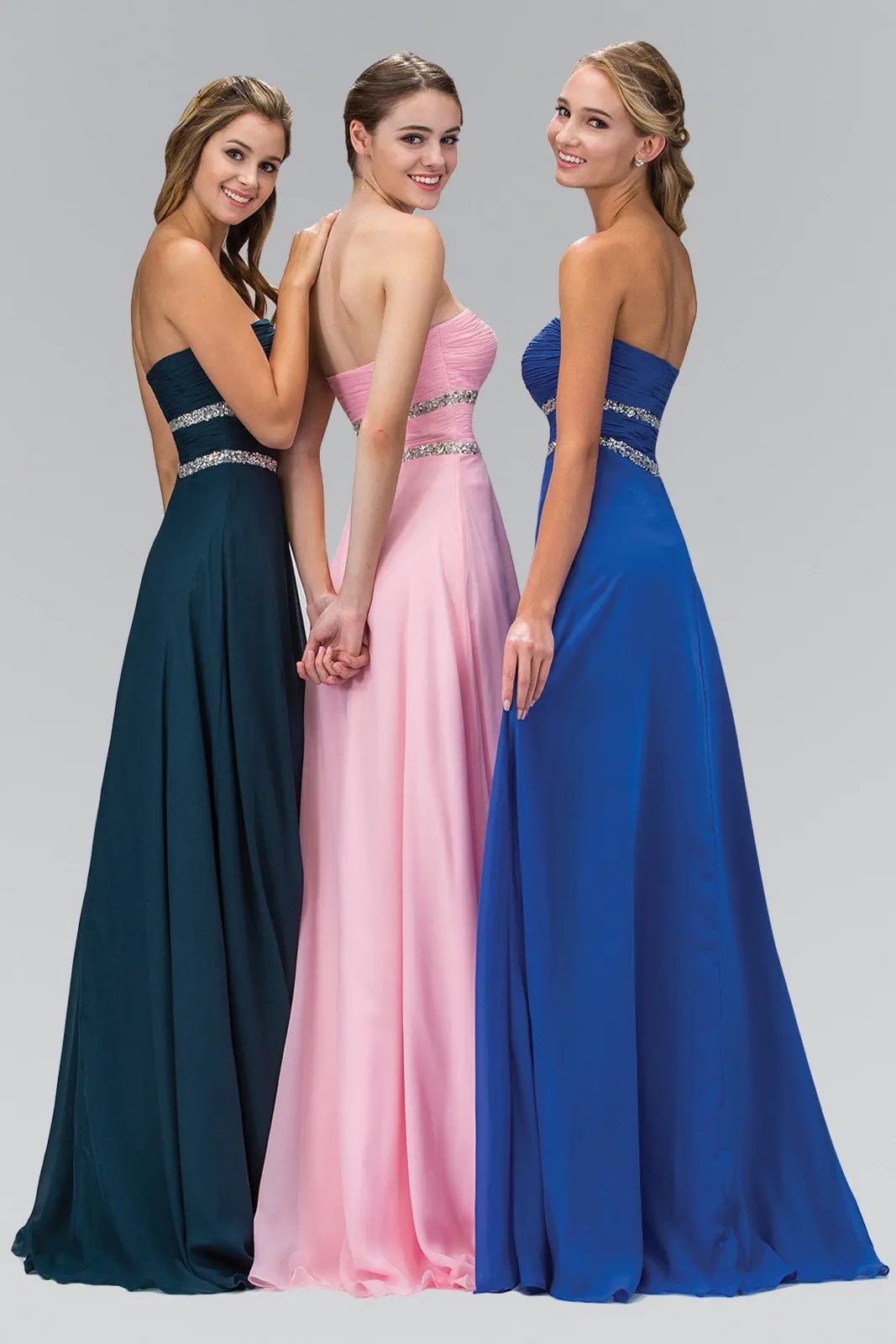Strapless Floor Length Chiffon Dress with Sequin Detailing by Tux-USA