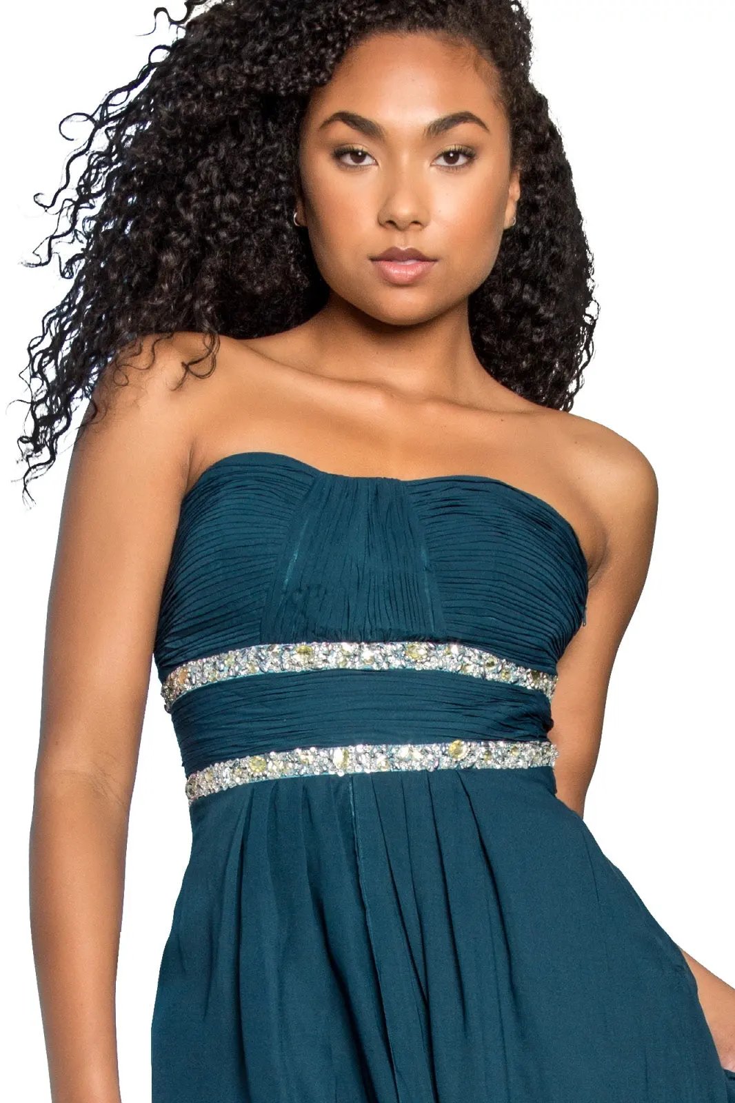 Strapless Floor Length Chiffon Dress with Sequin Detailing by Tux-USA