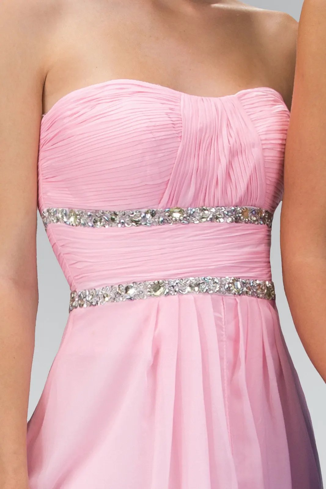 Strapless Floor Length Chiffon Dress with Sequin Detailing by Tux-USA