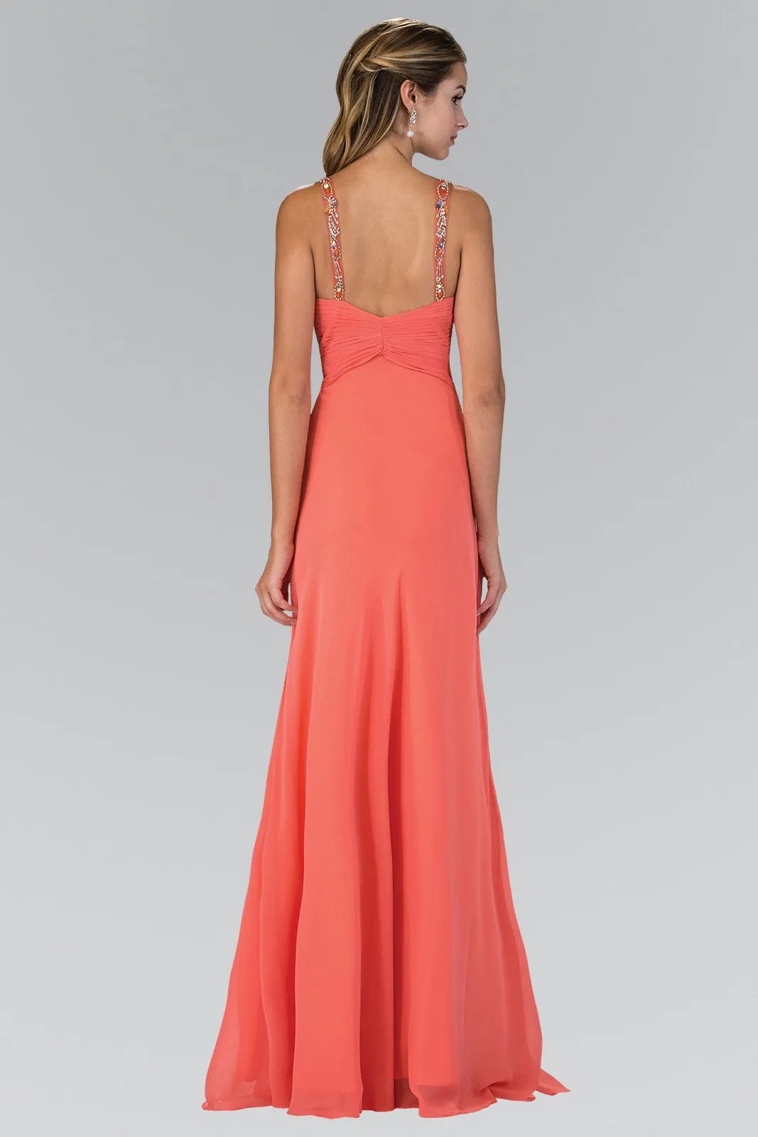 Jewel Embellished Chiffon Long Dress with Ruched Bodice by Tux-USA