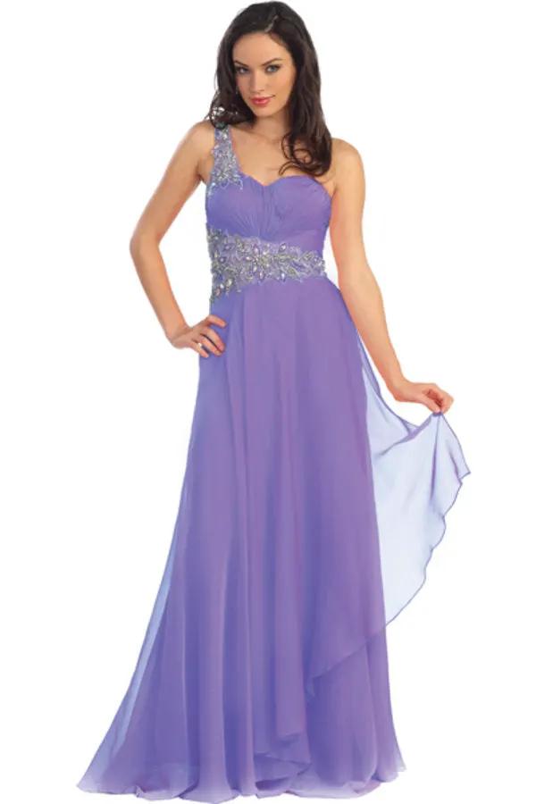 One Shoulder Jewel Embellished Chiffon Long Dress by Tux-USA