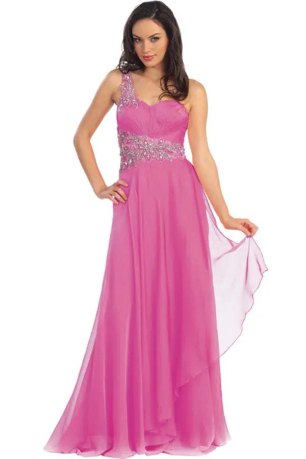 One Shoulder Jewel Embellished Chiffon Long Dress by Tux-USA
