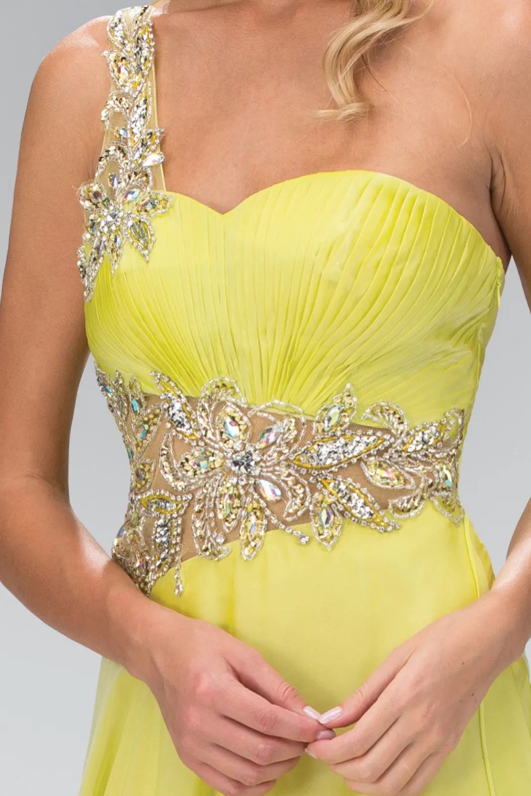 One Shoulder Jewel Embellished Chiffon Long Dress by Tux-USA