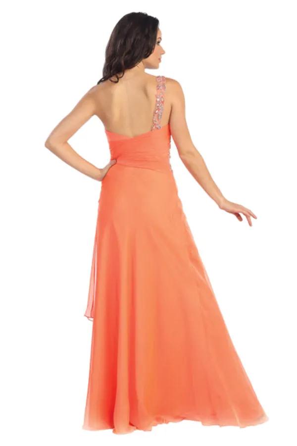 One Shoulder Jewel Embellished Chiffon Long Dress by Tux-USA