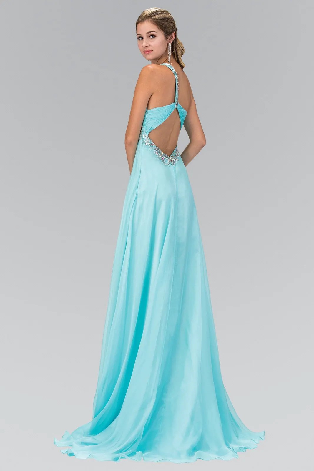 One Shoulder Chiffon Long Dress Accented with Jewel by Tux-USA
