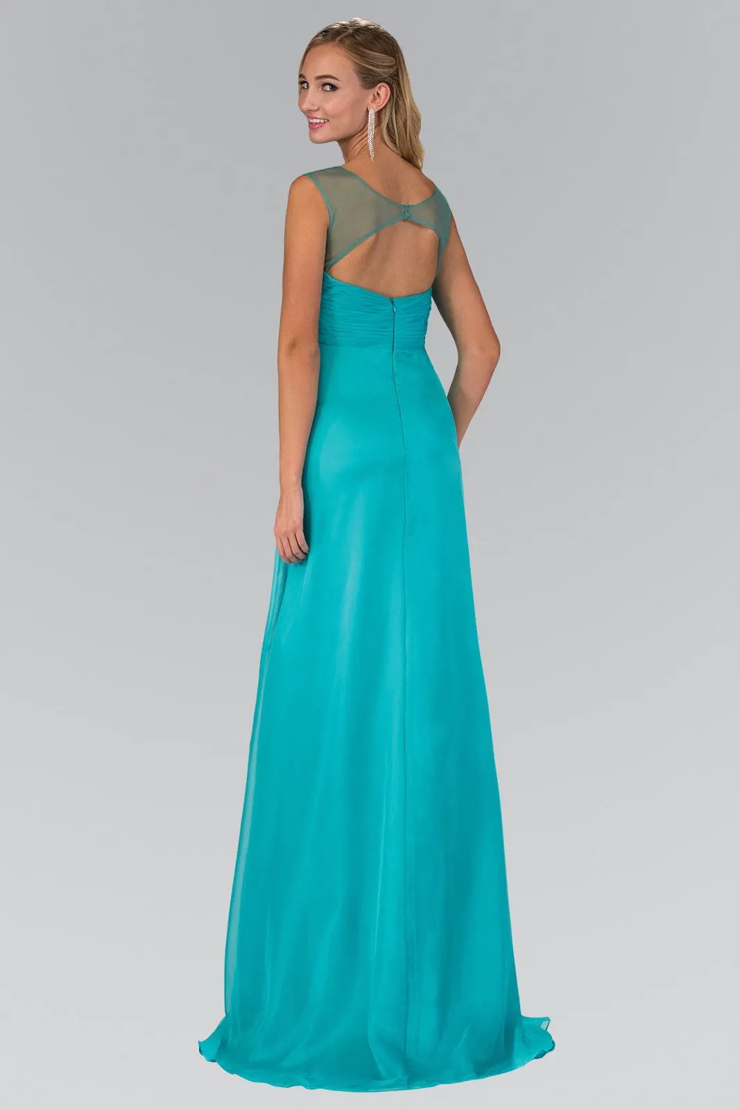 Pleated Long Dress with Side Slit and Jewel Detailing by Tux-USA