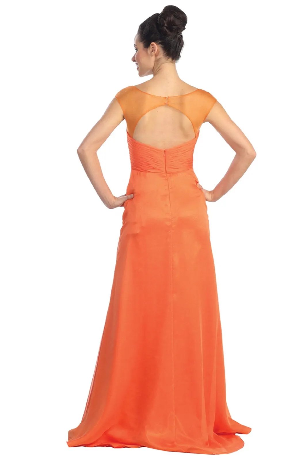 Pleated Long Dress with Side Slit and Jewel Detailing by Tux-USA