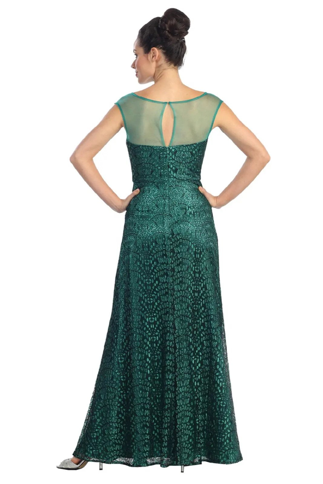 Cap Sleeve Lace Long Dress with Pleated chiffon overlay by Tux-USA
