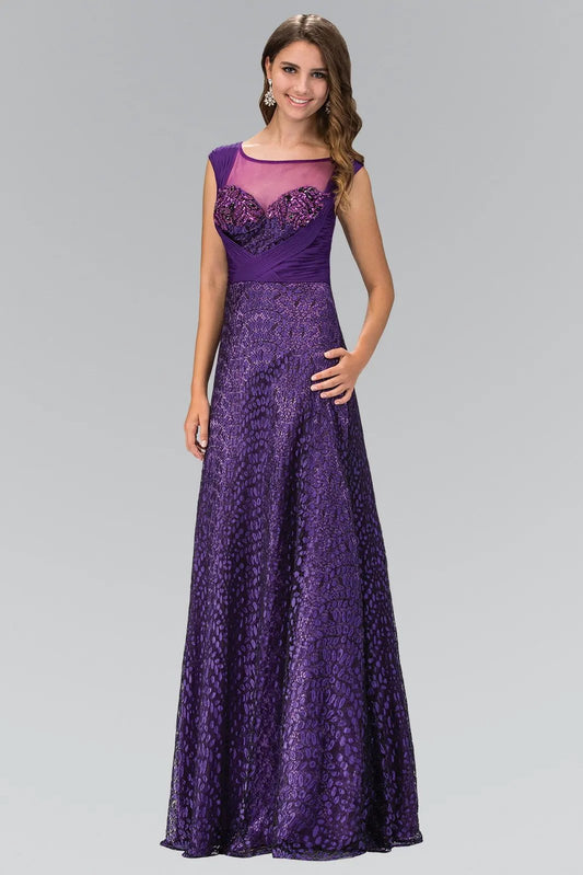 Cap Sleeve Lace Long Dress with Pleated chiffon overlay by Tux-USA