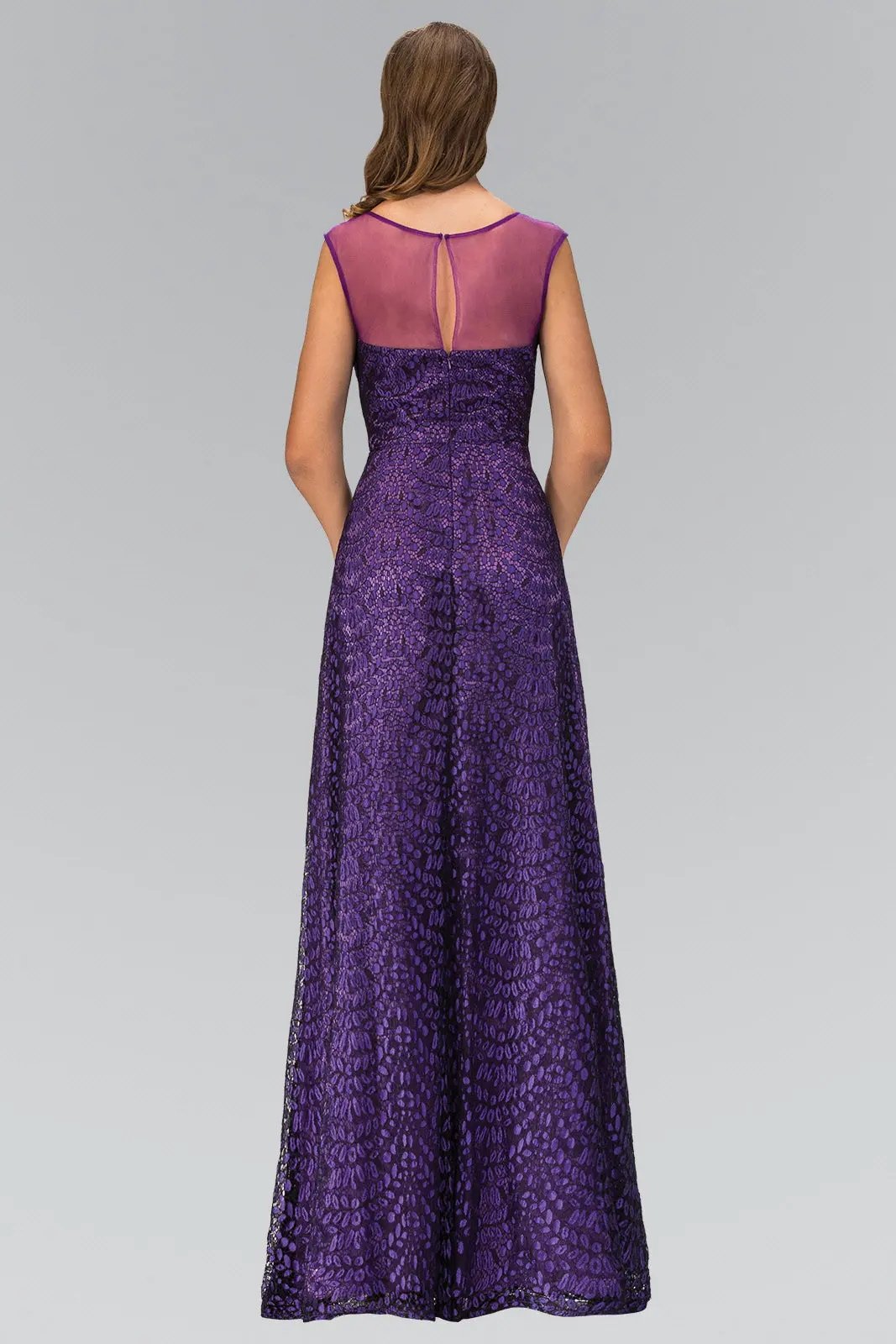 Cap Sleeve Lace Long Dress with Pleated chiffon overlay by Tux-USA