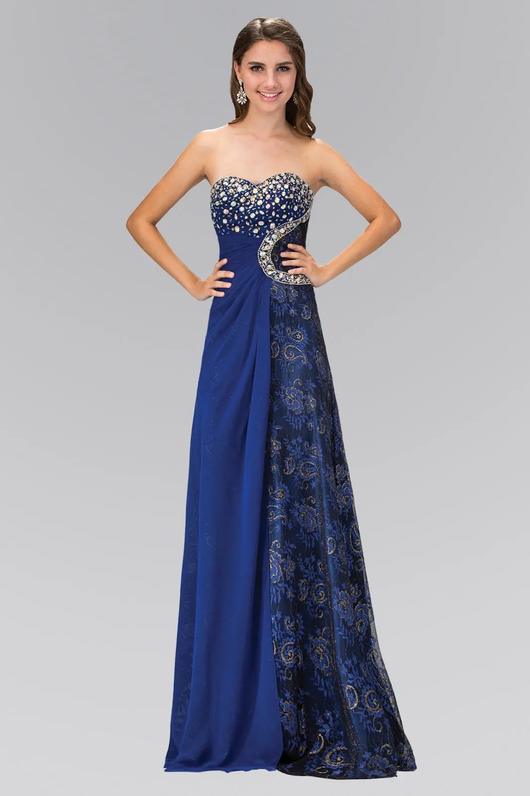 Strapless Sweetheart Lace Long Dress with Jeweled Bodice by Tux-USA