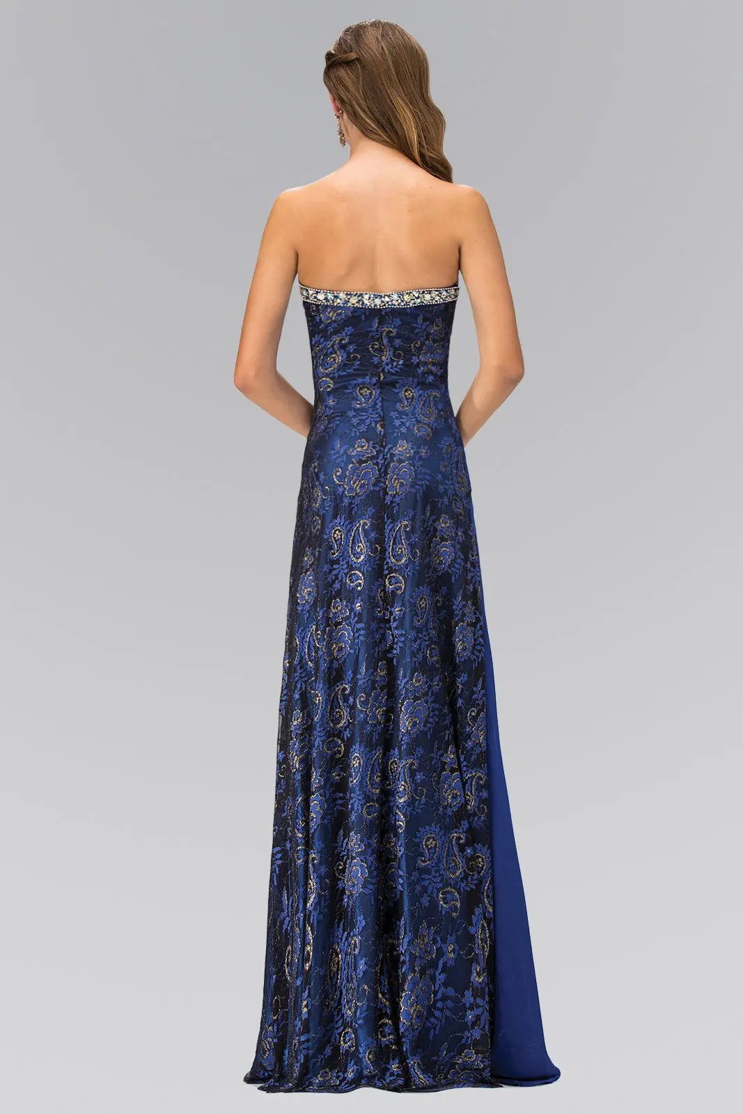 Strapless Sweetheart Lace Long Dress with Jeweled Bodice by Tux-USA