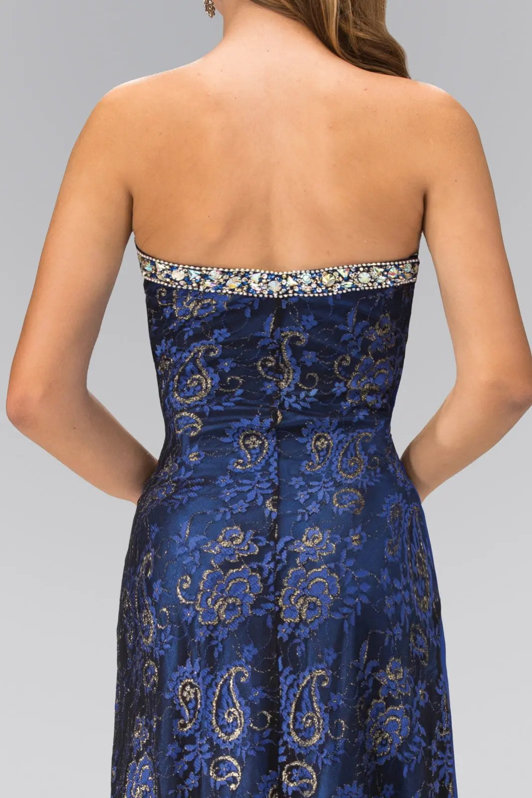 Strapless Sweetheart Lace Long Dress with Jeweled Bodice by Tux-USA