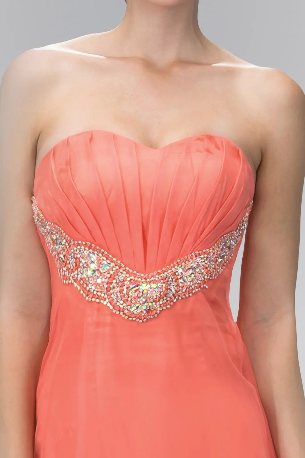 Strapless Sweetheart Chiffon Long Dress with Pleated Bodice and Bead Detailing by Tux-USA