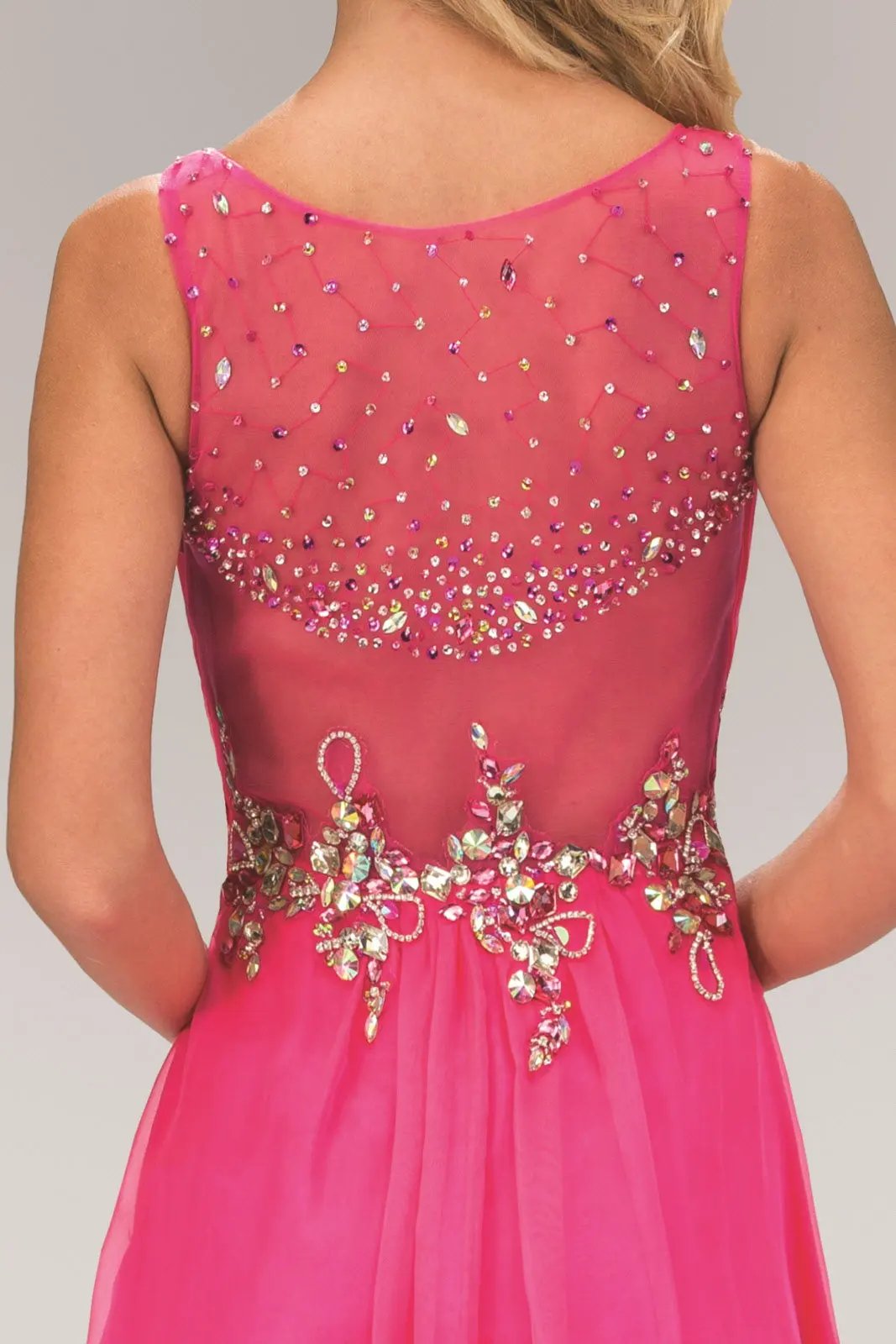 Ruched Bodice Chiffon Long Dress with Jeweled Neckline and Waist by Tux-USA