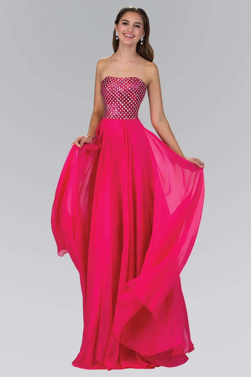 Strapless Chiffon Floor Length Dress Accented with Jewel by Tux-USA