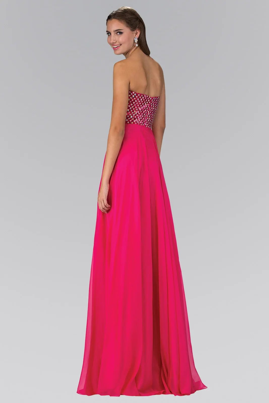 Strapless Chiffon Floor Length Dress Accented with Jewel by Tux-USA