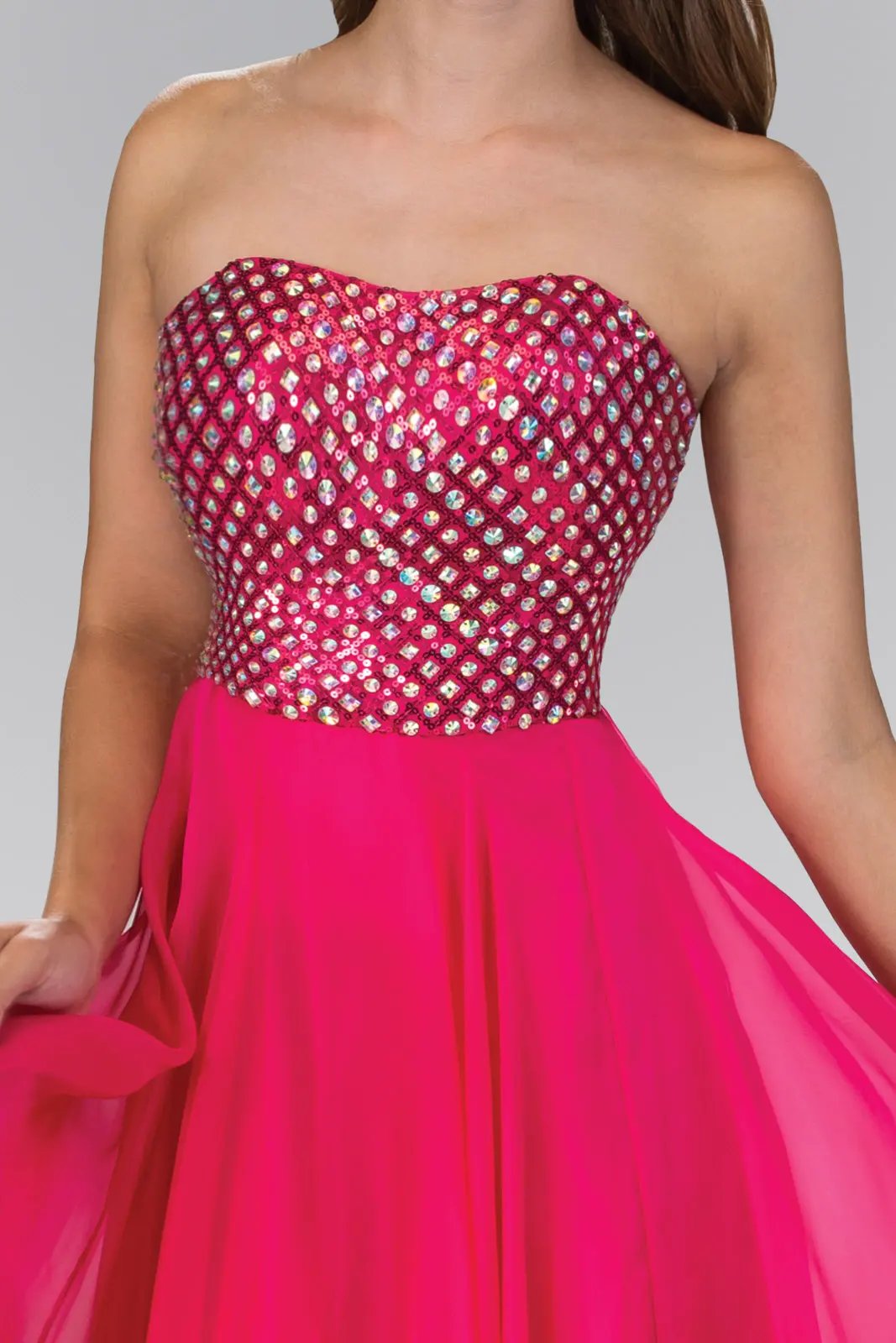 Strapless Chiffon Floor Length Dress Accented with Jewel by Tux-USA