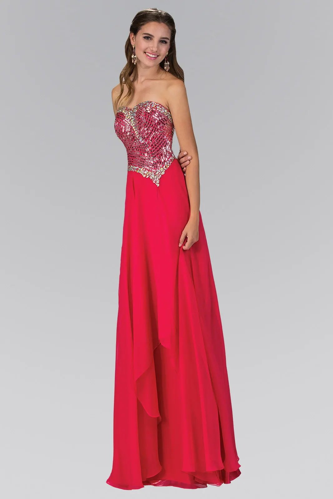 Strapless Chiffon Floor Length Dress with Jeweled Bodice by Tux-USA