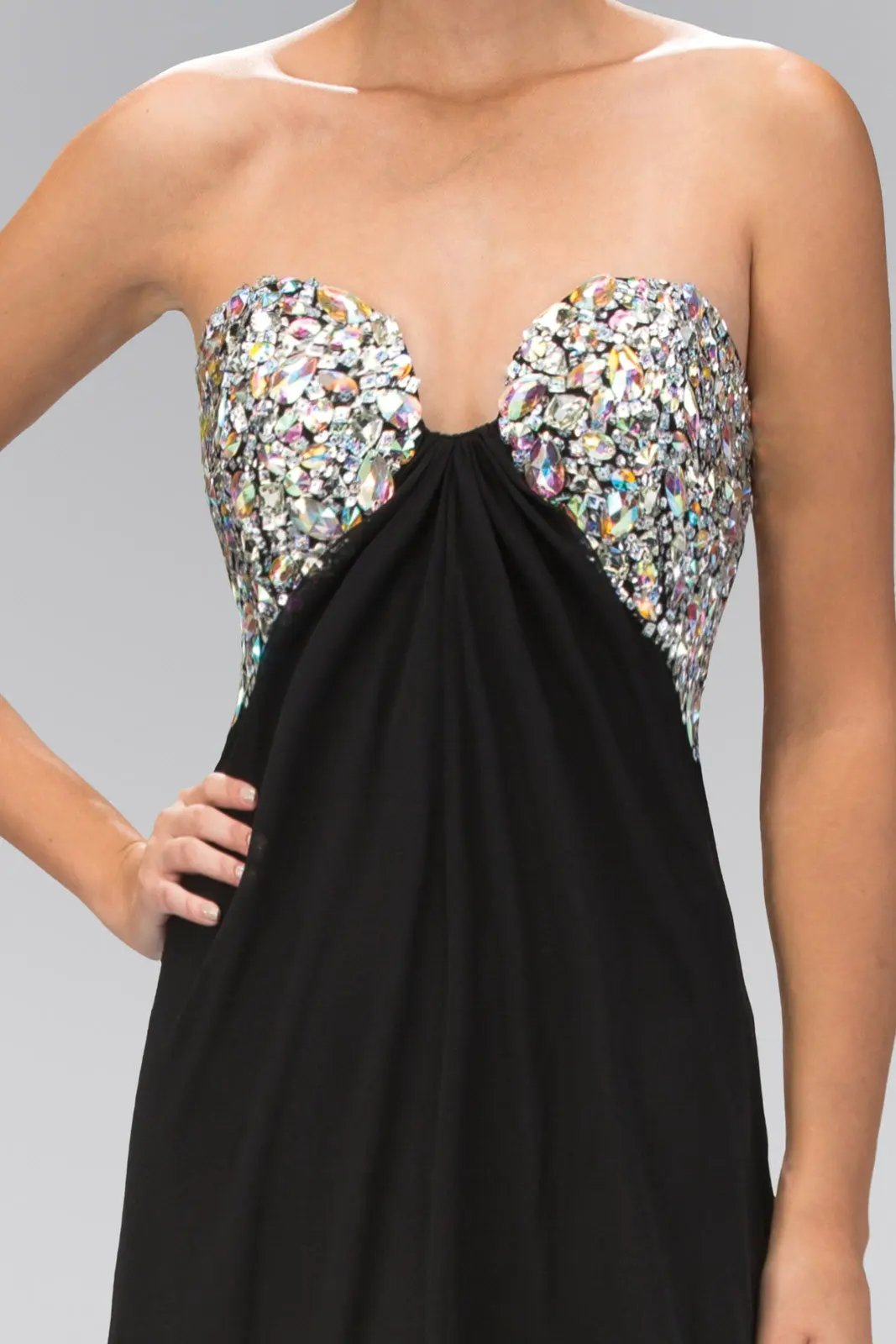 Strapless Open Back Chiffon Long Dress with Jewel Embellished Bust by Tux-USA