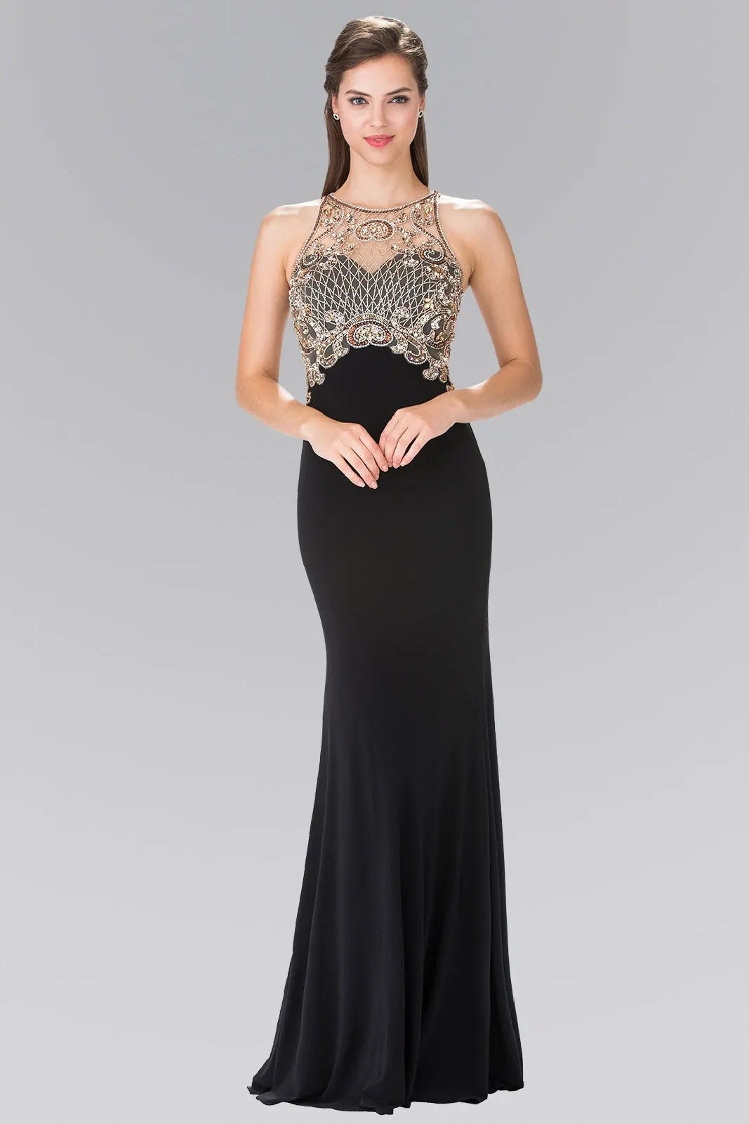 Floor Length Dress with Jewel Embellished Sheer Bodice and Back by Tux-USA