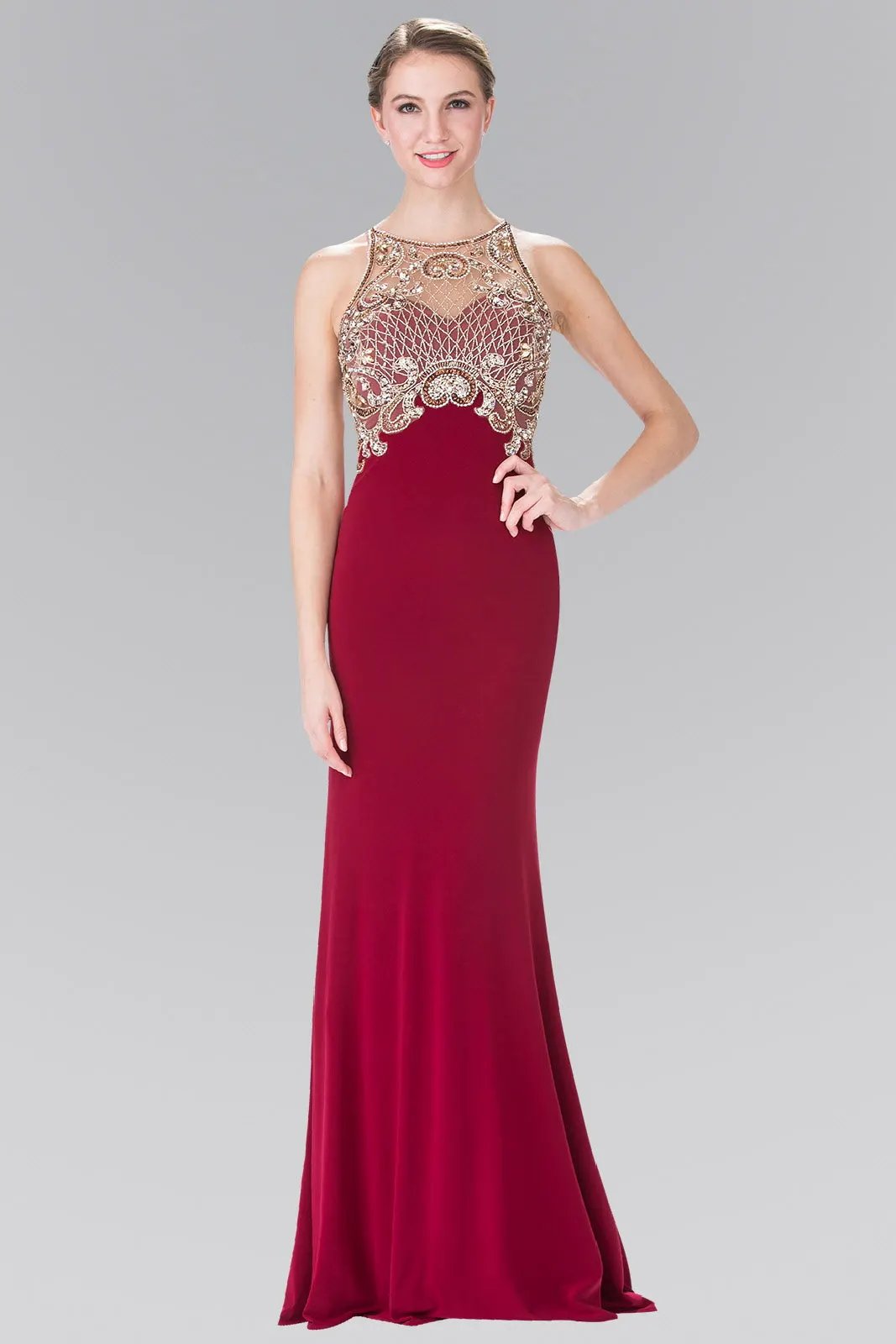 Floor Length Dress with Jewel Embellished Sheer Bodice and Back by Tux-USA