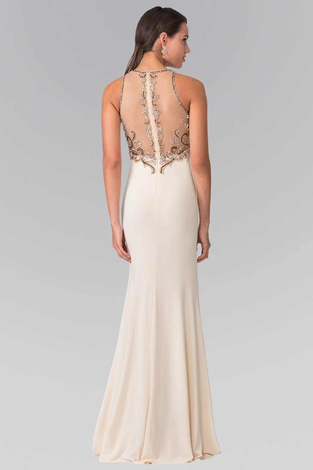 Floor Length Dress with Jewel Embellished Sheer Bodice and Back by Tux-USA