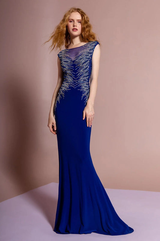 Sleeveless Floor Length Dress with Open Back and Beaded accent by Tux-USA