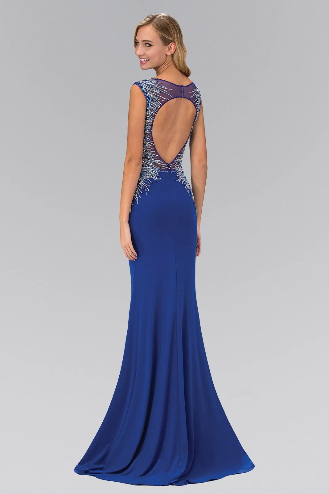 Sleeveless Floor Length Dress with Open Back and Beaded accent by Tux-USA
