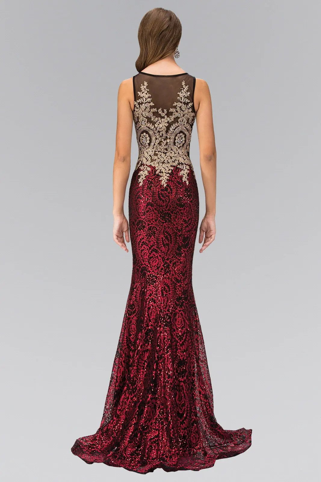 Floor Length Dress with Gold Lace on Bodice and Sequin on Skirt by Tux-USA