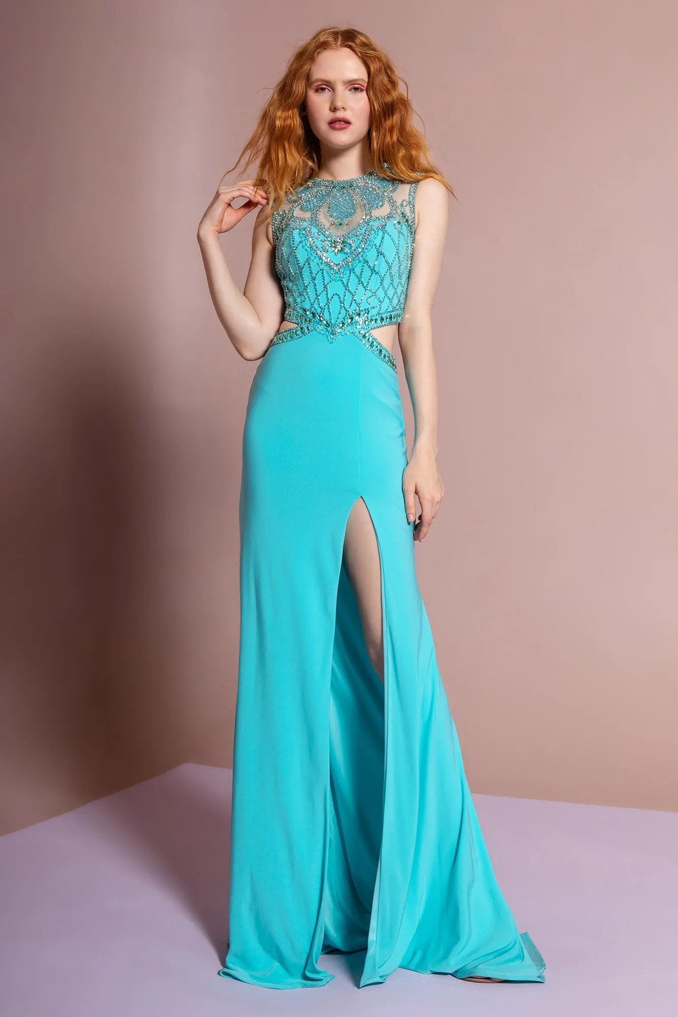 Jersey Long Dress with Side and Back Cutout and Side Slit by Tux-USA