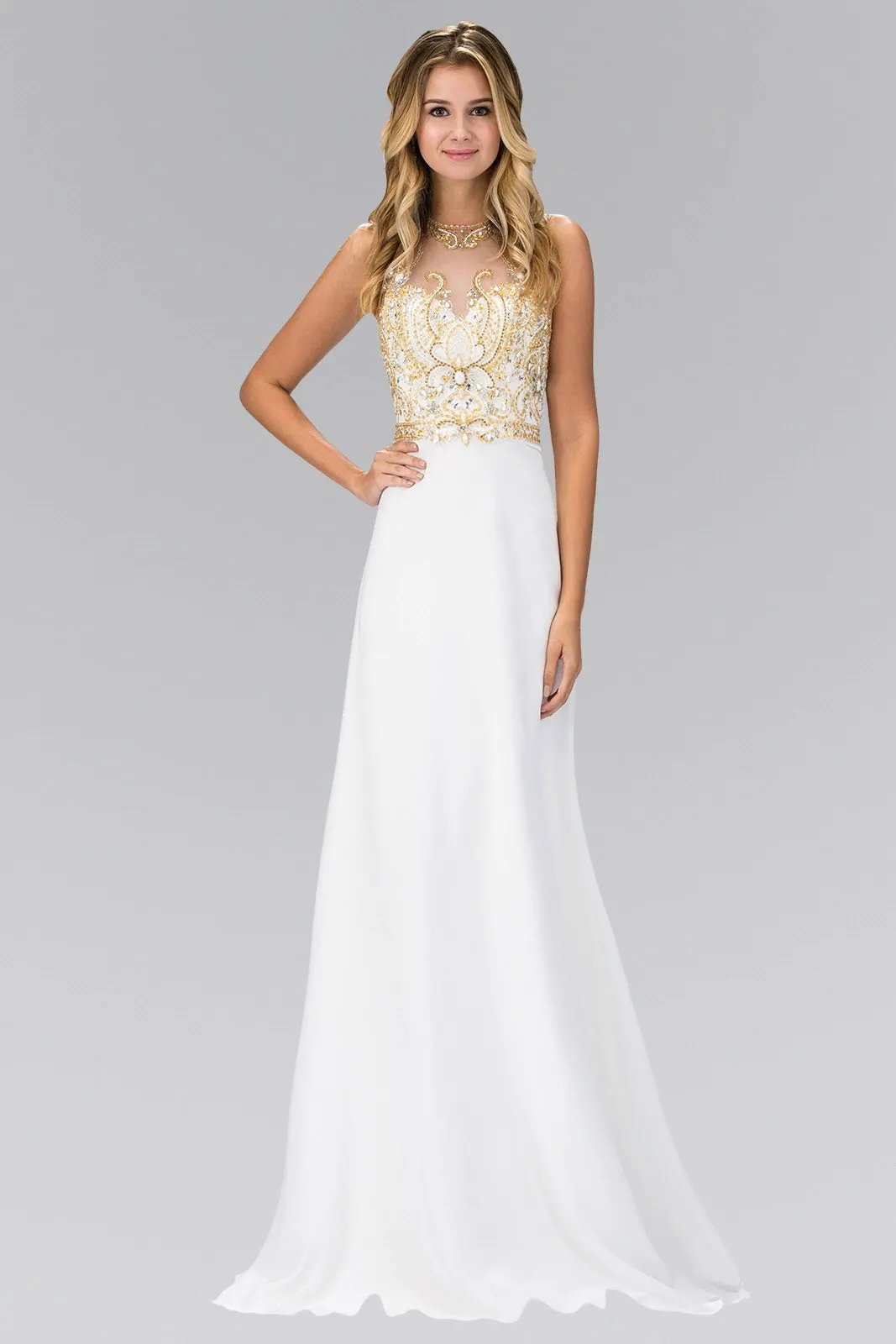 Jewel and Bead Embellished Long Dress with Back Cut Out by Tux-USA