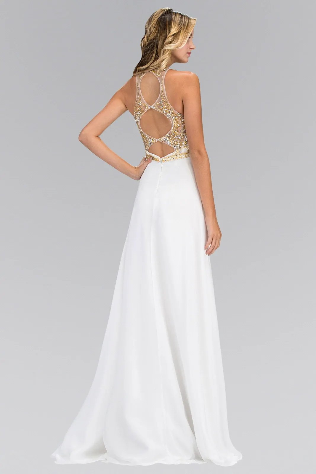 Jewel and Bead Embellished Long Dress with Back Cut Out by Tux-USA