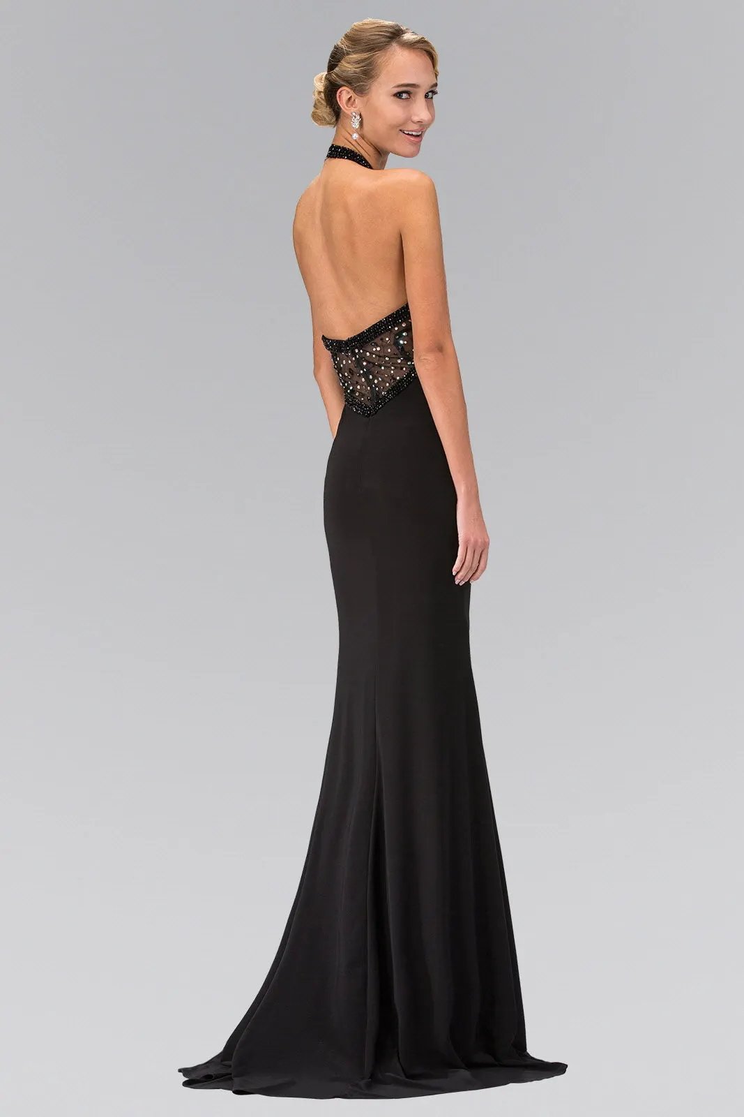 Black Long Dress with Beaded Bodice and Open Back by Tux-USA