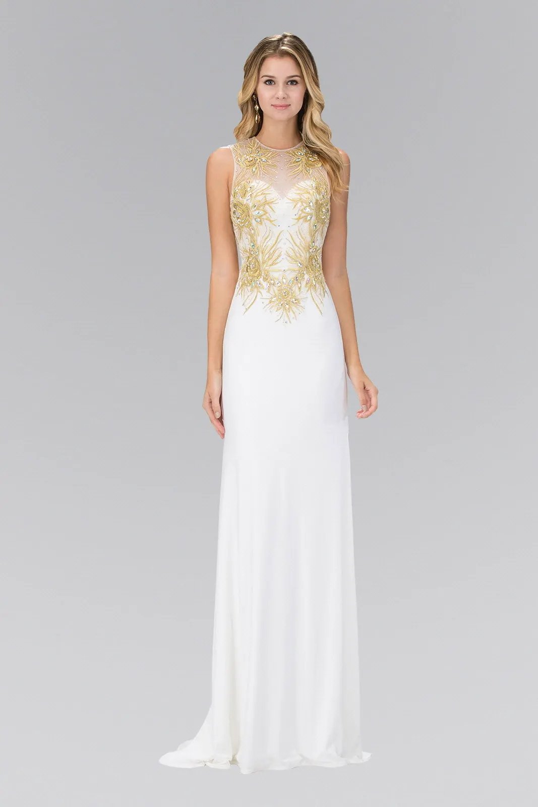 Floor Length Dress with Lace Embroidered Back and Bodice by Tux-USA
