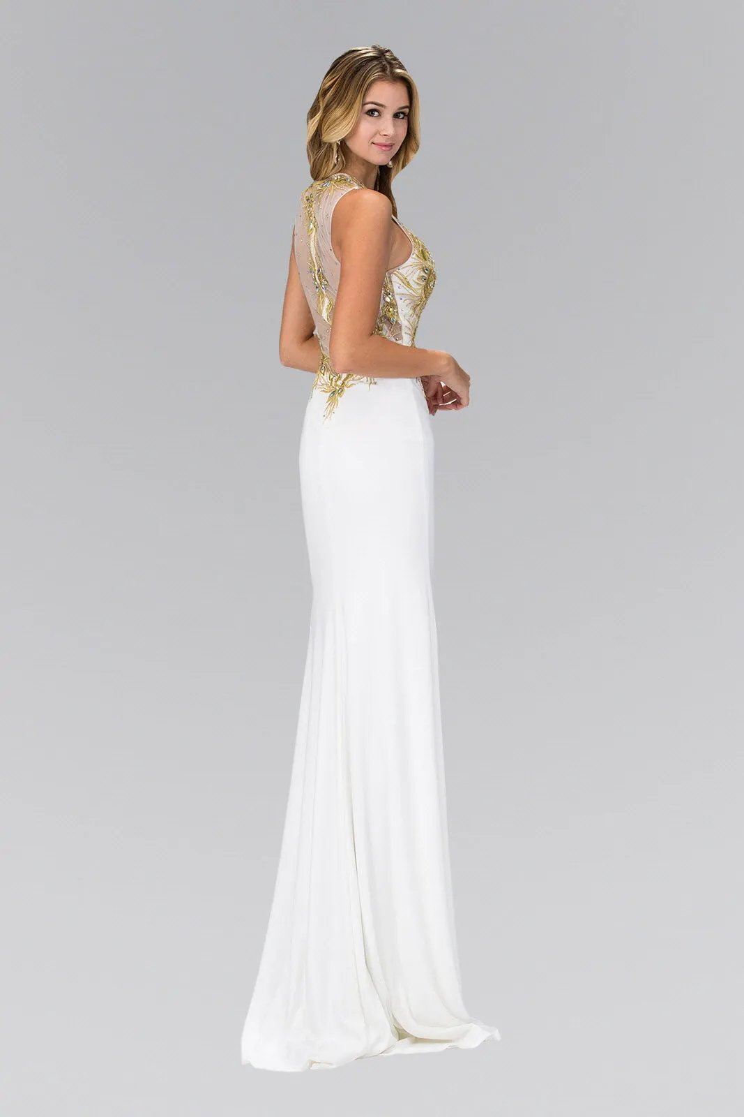 Floor Length Dress with Lace Embroidered Back and Bodice by Tux-USA